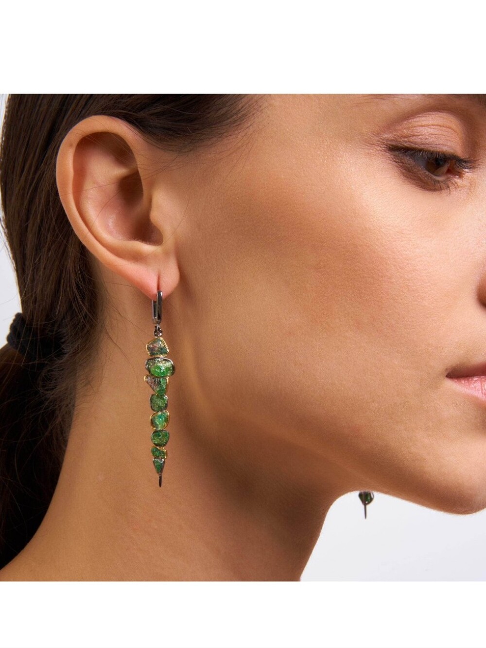 Tsavorite Garnet 18K 925 Black Rhodium Earrings -German Kabirski- Luxury Jewelry - Picture 4 of 12